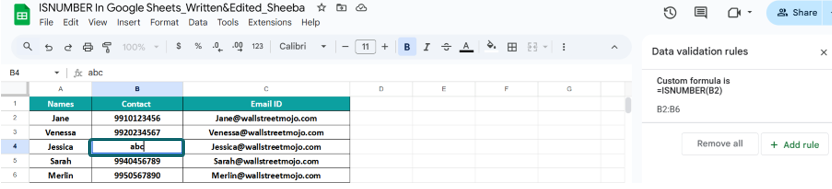 Using ISNUMBER in Data Validation Example 2-3
