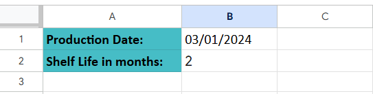 EDATE in Google Sheets - Example 3 - Step 1