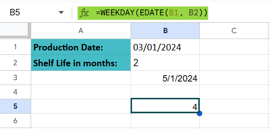 EDATE in Google Sheets - Example 3 - Step 3.1