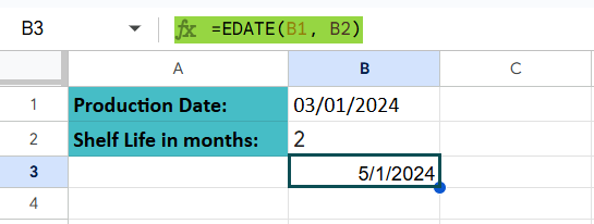 EDATE in Google Sheets - Example 3 - Step 3
