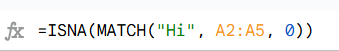 ISNA Google Sheet Function - Manually using the ISNA Function Step 1.1