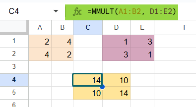 How to Use MMULT function in GS 1-3