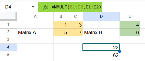 MMULT In Google Sheets Definition