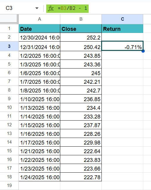 SKEW in Google Sheets - Example 1 Step 2