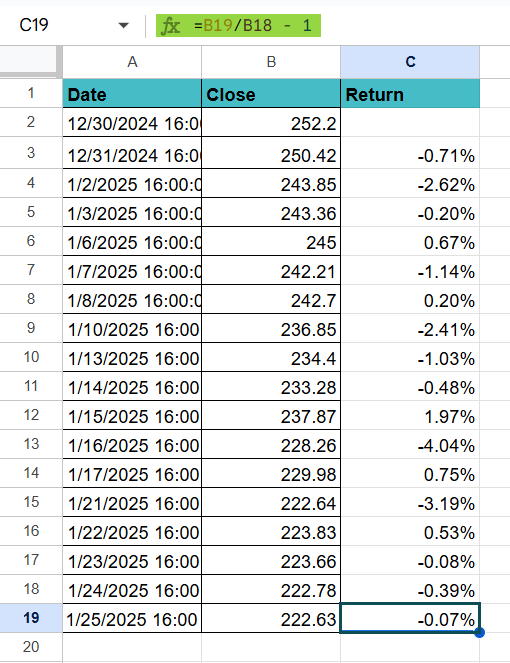 SKEW in Google Sheets - Example 1 Step 3