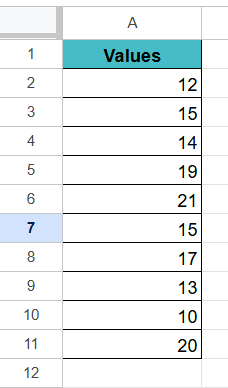 SKEW in Google Sheets - Example 3 - Step 1
