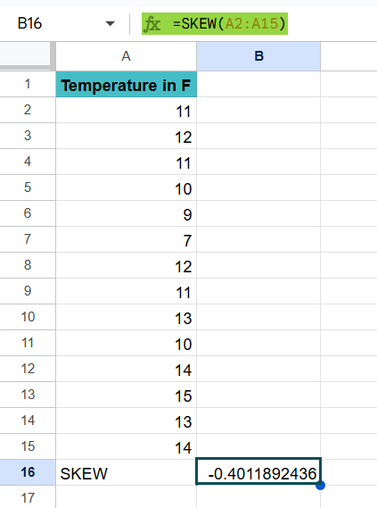SKEW in Google Sheets - How to Use - Step 3