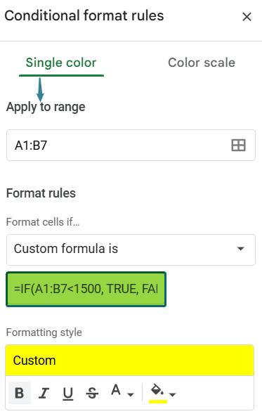 TRUE function in Google Sheets Example 2-3