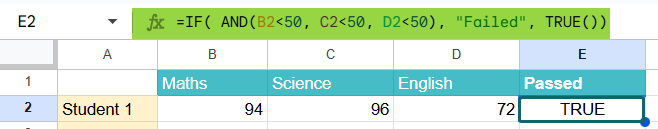 TRUE function in Google Sheets Example 3-2