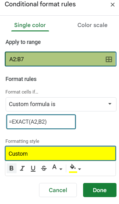 Compare and Match Columns in Google Sheets Example 2-5