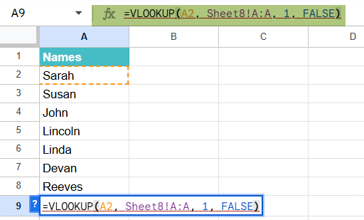 Compare and Match Columns in Google Sheets Example 3-1