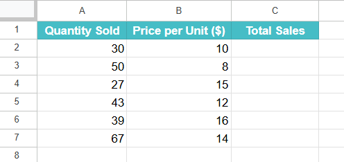 ARRAYFORMULA in Google Sheets Example 1
