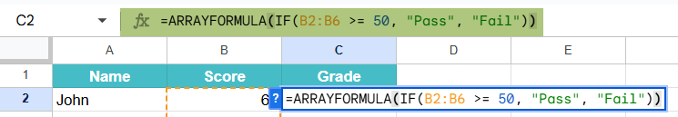 ARRAYFORMULA in Google Sheets Example 2-1