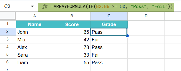 ARRAYFORMULA in Google Sheets Example 2-2