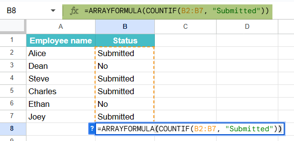 ARRAYFORMULA in Google Sheets Example 3-1