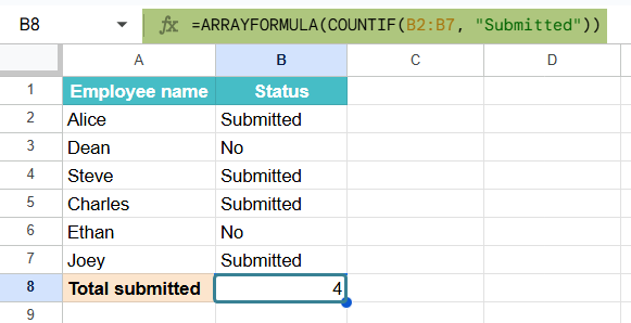ARRAYFORMULA in Google Sheets Example 3-2