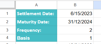 COUPPCD Function in Google Sheets Example 2