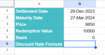 DISC Function in Google Sheets Example 1