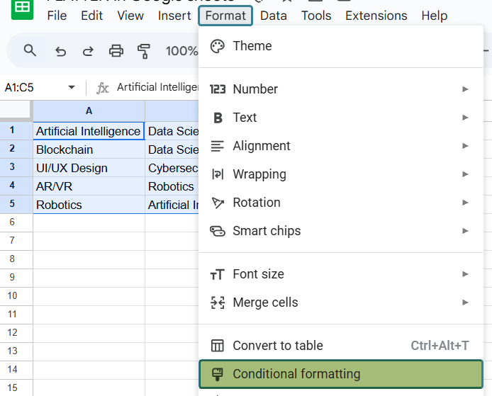 FLATTEN function in Google Sheets Example 3-1