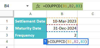 How to Use COUPPCD in Google Sheets 1-2
