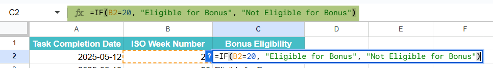 ISOWEEKNUM function in Google Sheets Example 2-2