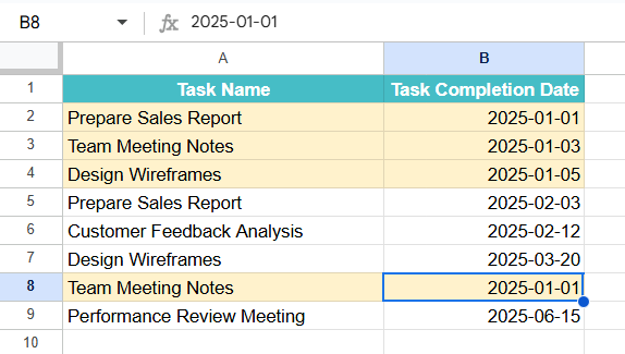 ISOWEEKNUM function in Google Sheets Example 3-2