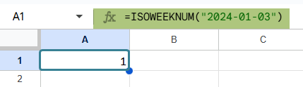 ISOWEEKNUM function in Google Sheets Intro