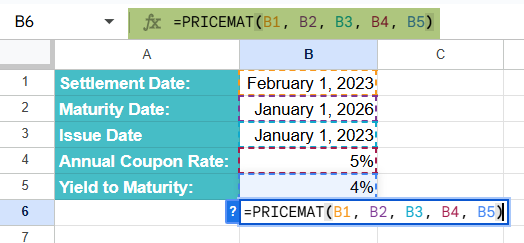 How to Use PRICEMAT function 1-2