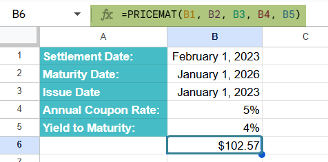 How to Use PRICEMAT function 1-3