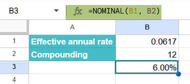 NOMINAL Function in Google Sheets Example 1-2