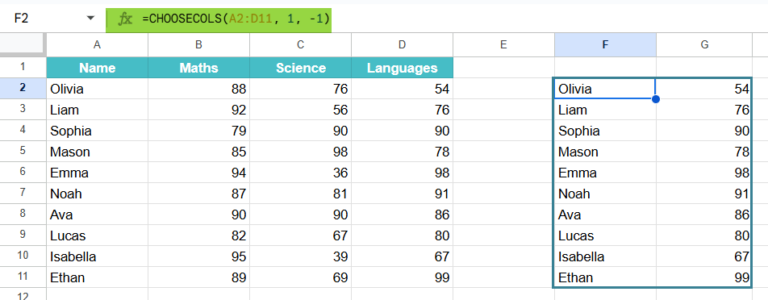 CHOOSECOLS Function in Google Sheets - Syntax, How to Use?