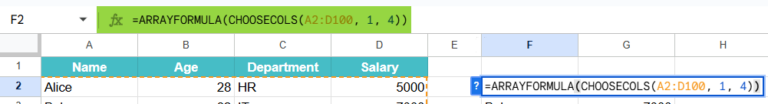 CHOOSECOLS Function in Google Sheets - Syntax, How to Use?