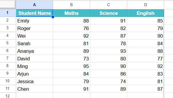 CHOOSEROWS function in Google Sheets Example 1