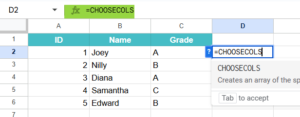 CHOOSECOLS Function in Google Sheets - Syntax, How to Use?