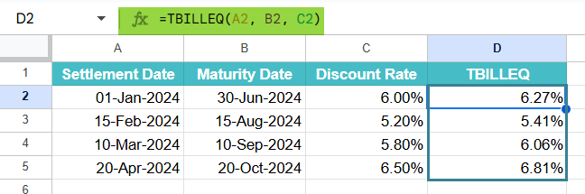 How to Use TBILLEQ function 1-3