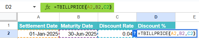 How to Use TBILLPRICE Function 1-1