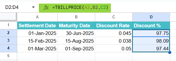 How to Use TBILLPRICE Function 1-3