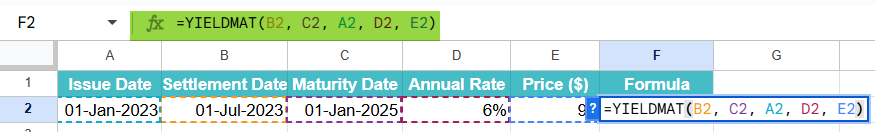 How to Use YIELDMAT function 1-1