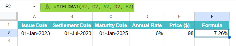 How to Use YIELDMAT function 1-2