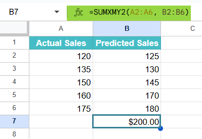 SUMXMY2 Function in Google Sheets Intro